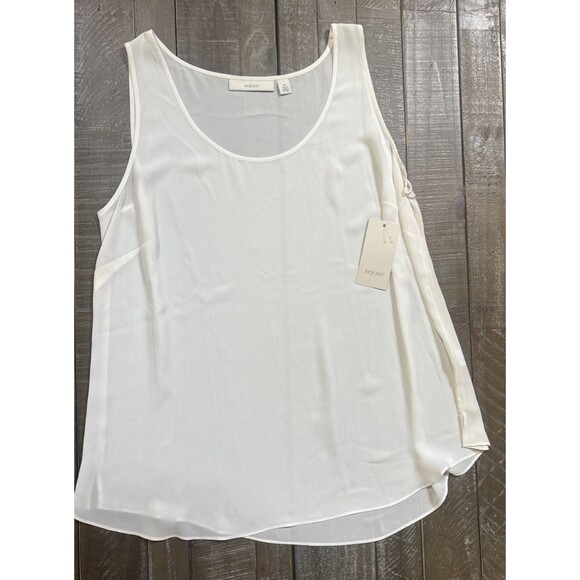 Sejour Women Ivory Cloud Sleeveless Blouse 0X Plus NWT Tank Top Layering Pc Slit - Picture 1 of 6